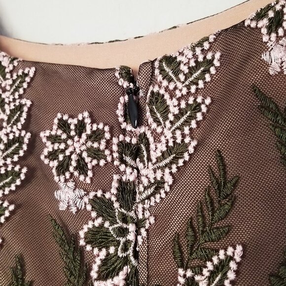 Harlyn Lace Overlay Floral Embroidered Fit Flared Dress S Square Neck Scallop - Picture 10 of 16